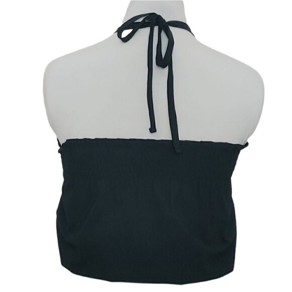 NWT JUICY COUTURE Black smocked puffed halter crop top - Picture 4 of 13